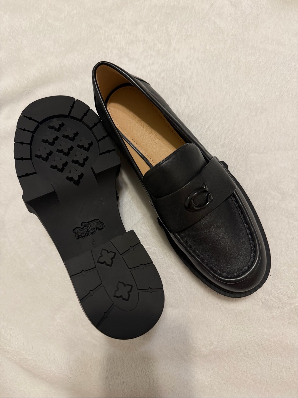 Coach Black Leather Penny Loafers with Signature Logo - Picture 3 of 3